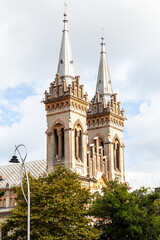 Poster - travel to Georgia - view of towers of Batumi Cathedral of the Mother of God in Batumi city on autumn day