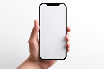 Sticker - Hand Holding White Phone Isolated on a Smart Background
