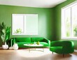 Watercolor of render of a living room with green and 