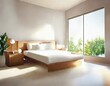 Watercolor of Bright modern bedroom interior with sleek AI