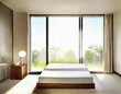 Watercolor of  of a modern bedroom with a view of the AI