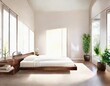 Watercolor of Modern bedroom interior boasting a stylish AI
