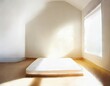Watercolor of Sunny minimal bedroom with cozy floor mattress by 