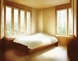 Watercolor of Light wood bedroom interior featuring natural AI