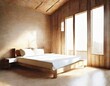 Watercolor of rendering of wooden bedroom in loft apartment with frame 
