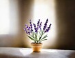 Watercolor of potted lavender plant under soft light in a bedroom