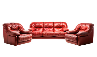 Wall Mural - A chic red leather sofa set with 2 armchairs, modern design on a transparent background.