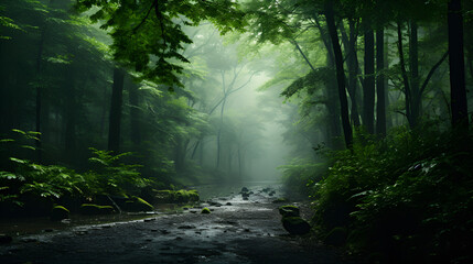 Wall Mural - morning in the forest, cloudy morning view at forest 