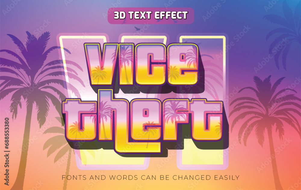 Vice Text Vice theft 3D Editable text effect style Stock Vector | Adobe Stock