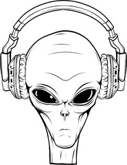 Sticker - Vector outline alien head vector illustration design