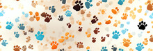 Seamless Pattern With Footsteps Paw Prints Of Wild Animal On White Background