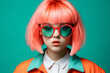 © Mihai Zaharia - Colorful studio portrait of a cool teenager girl with age specific outfit and accessories. Bold, vibrant and minimalist. Generative AI
