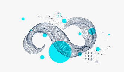 The abstract wave is made in a frame style. Template for science and technology presentation. Hand drawn vector art.