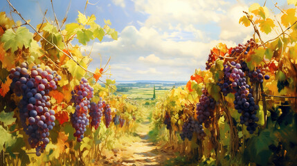 Wall Mural - Landscape of vineyard plantation. Winery background