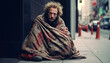 © Decord - Homeless man sitting on sidewalk. Poverty problem illustration