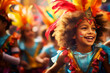 Children in colorful costumes participating in a carnival-themed parade