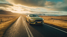 A Modern Luxury Car Left Running In Iceland Blurry Background