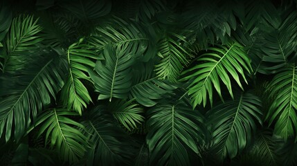 Poster - Fern Green leaves background. Green tropical fern leaves, monstera leaves, palm leaves, coconut leaf, fern, palm leaf, banana leaf. Panoramic jungle background. 