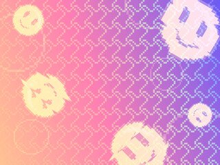Poster - Pink Gradient with Hologram Foil Fuzzy Lines and Glitched Smile Emoticon Background
