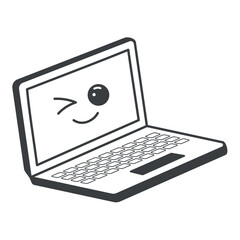 Poster - Business element of set in black line design. A black outline illustration of a sleek laptop, representing the modern technology and digital aspect of the business theme. Vector illustration.