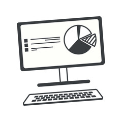 Poster - Freelance element of set in black line design. An image in black outline depict personal computer, symbolizing the technology-driven nature of freelance work. Vector illustration.