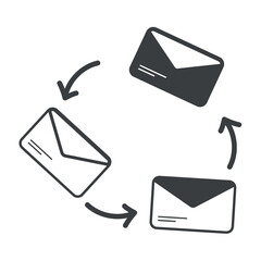 Poster - Freelance element of set in black line design. An image showcase a freelancer's workspace with a envelopes as a central element, highlighting the significance of communicate. Vector illustration.