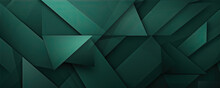 Dark Green Abstract In Wide Banner Shape. Polygon Elegant Or Frame Background.  Copy Space For Text.