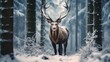 Moose in the snow forest