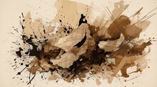Generative AI, Beige Brown Black Watercolor Ink Abstract Painted Background. Ink Street Graffiti Art On A Textured Paper Vintage Background, Washes And Brush Strokes..	
