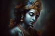 Indian Krishna god portrait. Hinduism traditional religion holy devotion lord. Generate ai