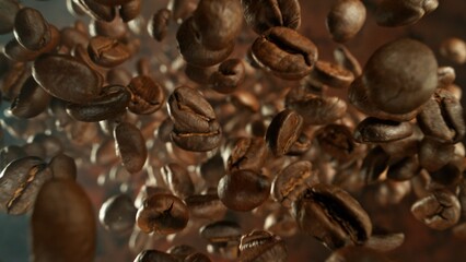 Aufkleber - Freeze Motion of Falling Roasted Coffee Beans.
