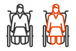 Woman on wheelchair, front view, disabled person simple line icon, vector