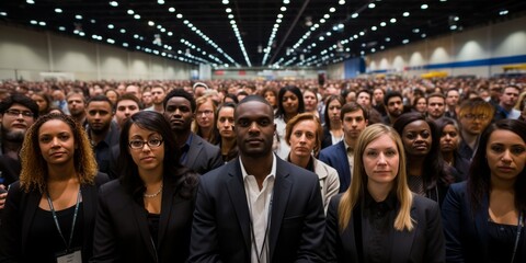 Diverse men and women attending a conference in a convention center.Business people applauding for public speaker during seminar
