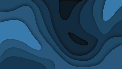 Paper cut blue abstract wave shapes background