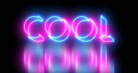 Fototapete - Neon-colored Cold word text illustration with a glowing neon color moving outline on a dark background in high-resolution. Easy to use.