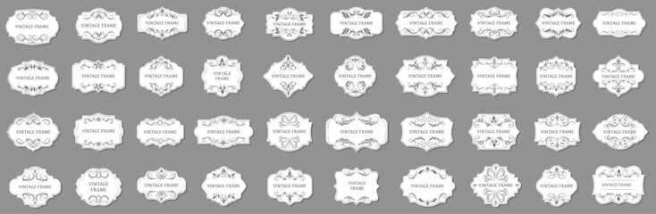 Sticker - Ornamental label frames. Old ornate labels, decorative vintage frame and retro badge vector symbols set