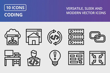 Coding Thick Line Icons Set
