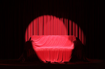 Wall Mural - theater stage with red sofa. 3d illustration