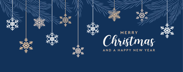 Wall Mural - christmas banner with hanging snowflakes border vector illustration eps10