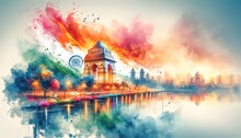 Watercolor Painting Of The Republic Day Of India Background.