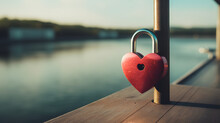 A Heart-shaped Padlock Attached To A Bridge Railing, Symbolizing Unbreakable Love.