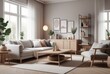 © DJSPIDA FOTO - Scandinavian style living room interior design A comfortable, clean living room with light wood furniture, decorations, and a comfortable and romantic atmosphere.