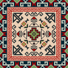 Wall Mural - Traditional Georgian folk art embroidery vector pattern