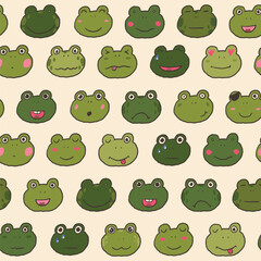 Wall Mural - Seamless pattern with cute cartoon frogs faces. Vector illustration.