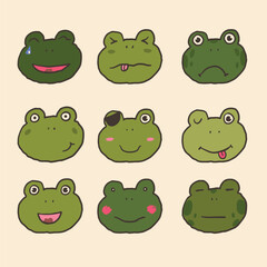 Wall Mural - Cute cartoon frogs faces. Vector illustration.