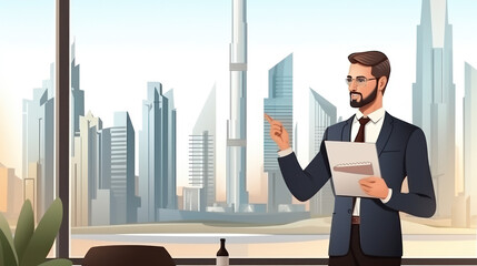 Wall Mural - A Dubai businessman gives a clever presentation to a business partner