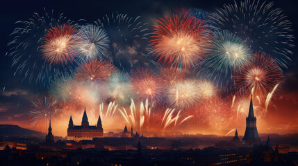 Wall Mural - Beautiful fireworks night in the city of celebration