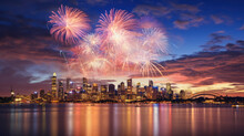 Beautiful Fireworks Night In The City Of Celebration Australia