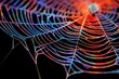 Photo of the intricate, glistening silk thread of a spider's web. Generative AI