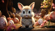 Cute bunny and single easter egg. Concept and idea of happy easter day. generative ai
